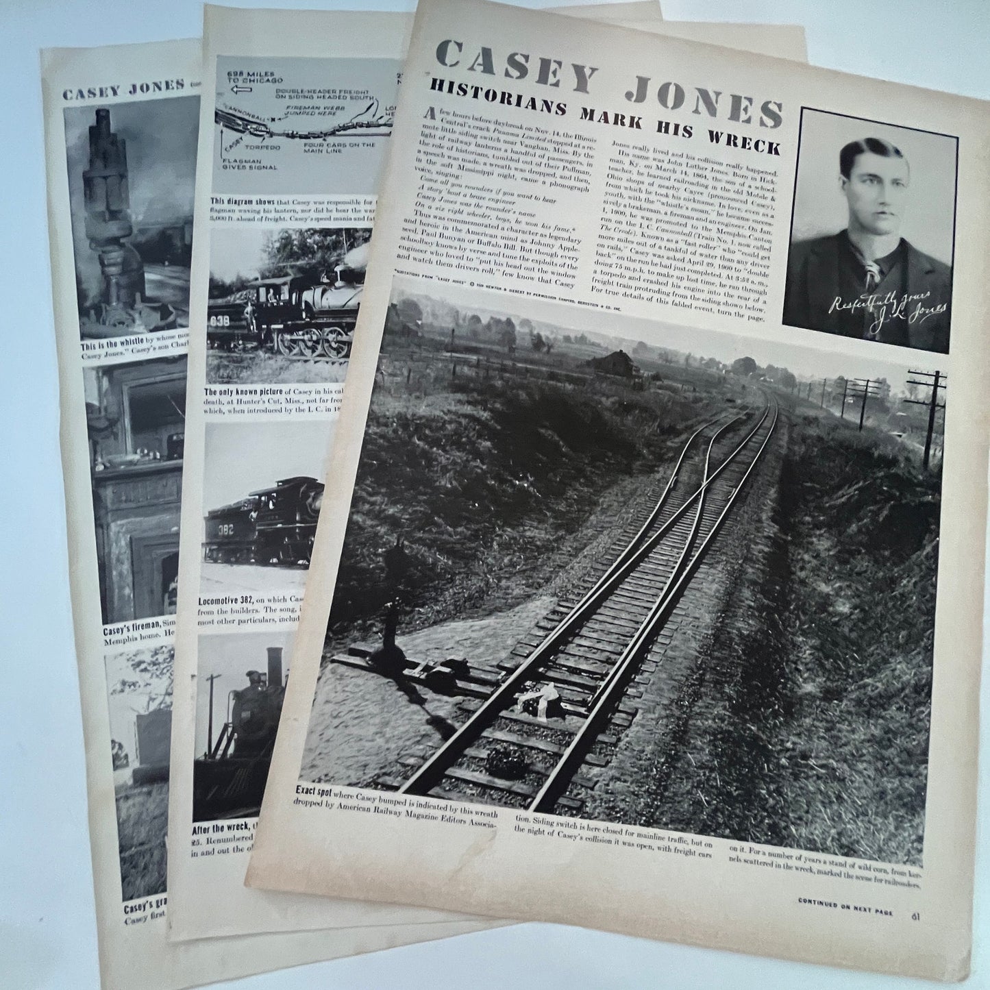Casey Jones - Historians Mark His Wreck 3 Pages 1940s WWII Era Article V30-1