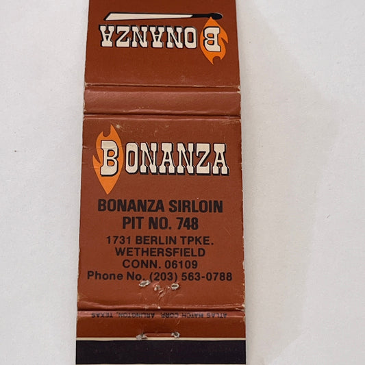 Bonanza Sirloin Pit No 748 Wethersfield CT Vintage Matchbook Cover MM3-2