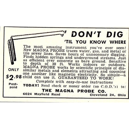 The Magna Probe - Traces Water, Gas Lines At Home Cleveland OH 1955 Ad AF9-S7