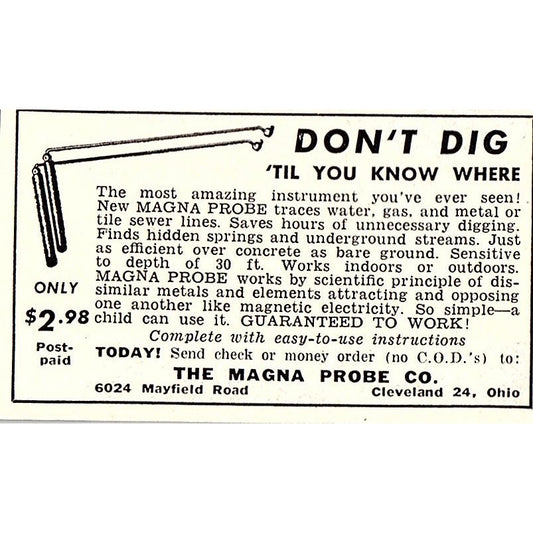 The Magna Probe - Traces Water, Gas Lines At Home Cleveland OH 1955 Ad AF9-S7