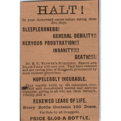 Dr R.C Fowler Scientific Nerve & Brain Pills 1886 Hartford Victorian Ad AB8-HT1