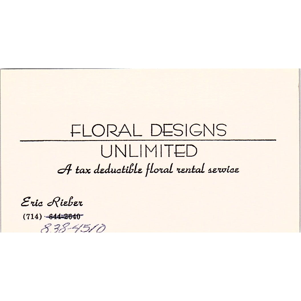 Floral Designs Unlimited, Eric Rieber vintage Business Card SF3-B8