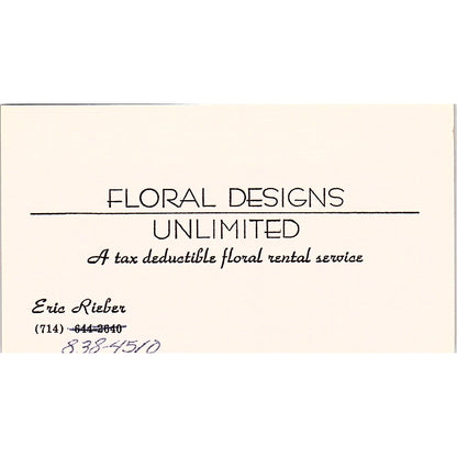 Floral Designs Unlimited, Eric Rieber vintage Business Card SF3-B8