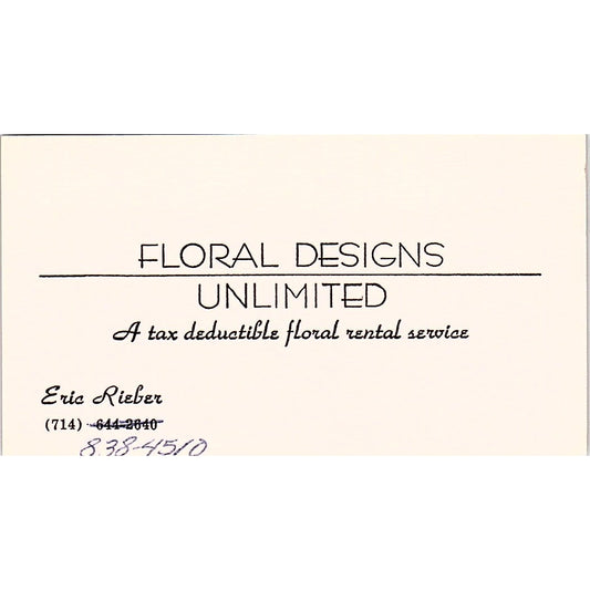 Floral Designs Unlimited, Eric Rieber vintage Business Card SF3-B8