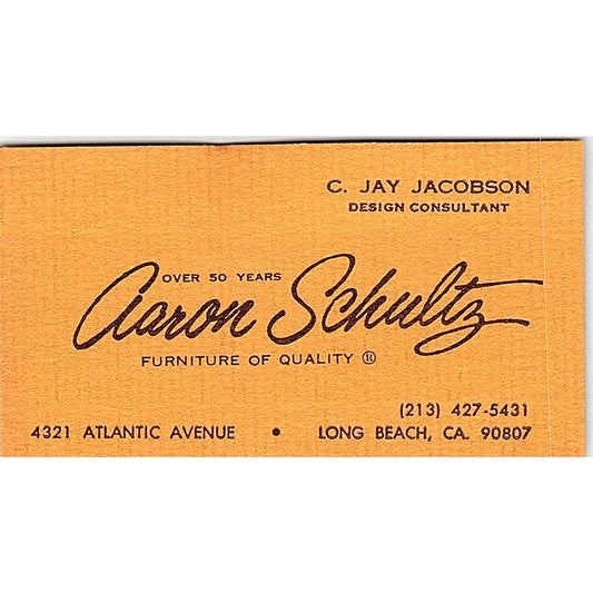 Aaron Schultz C. Jay Jacobson Furniture Long Beach CA Business Card SF3-B2