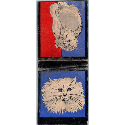 White Persian Cat Illustration Vintage Matchbook Cover SD4-Y1