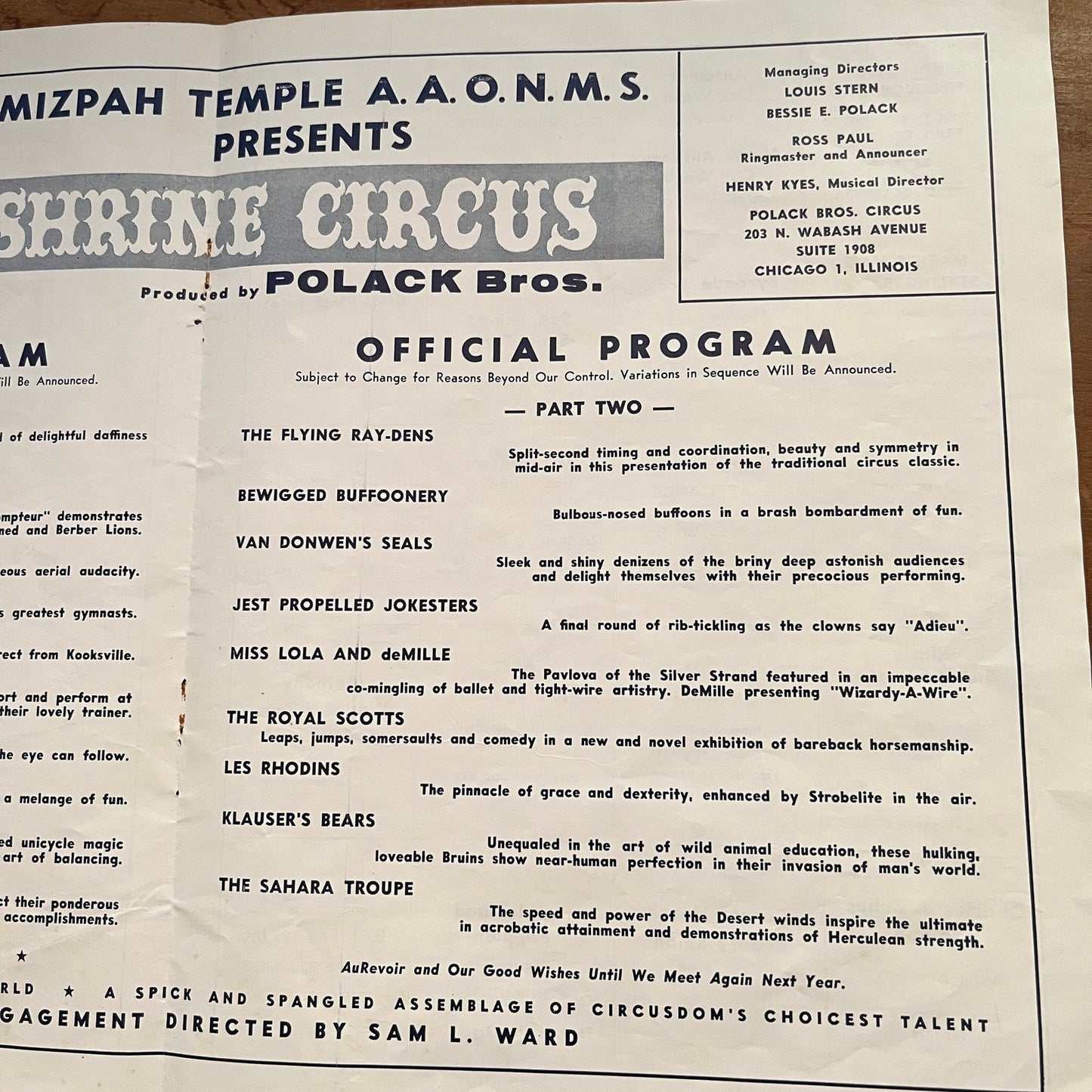 1964 Mizpah Temple Shrine Circus Official Program Ft Wayne Fold Out 1964 AG1-9