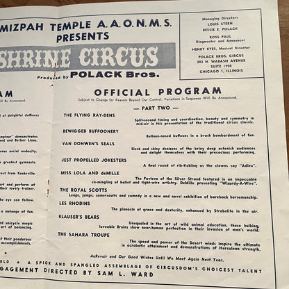 1964 Mizpah Temple Shrine Circus Official Program Ft Wayne Fold Out 1964 AG1-9