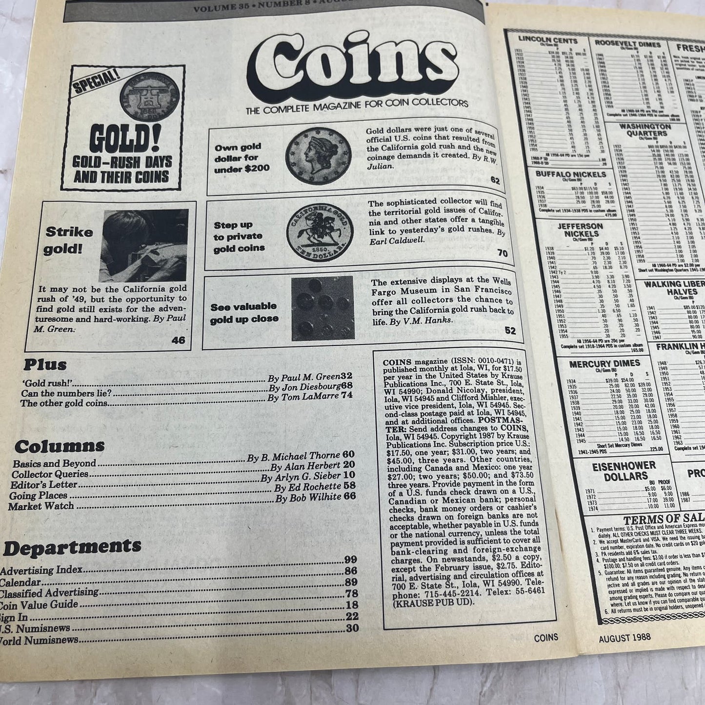 1988 Aug - COINS Magazine for Coin Collectors Where and How to Find Gold M20