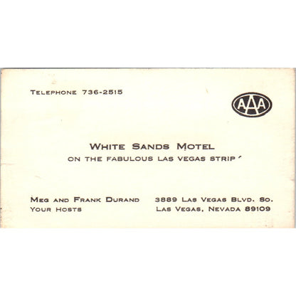 White Sands Motel Meg & Frank Durand Las Vegas NV Vintage Business Card SD8-B22