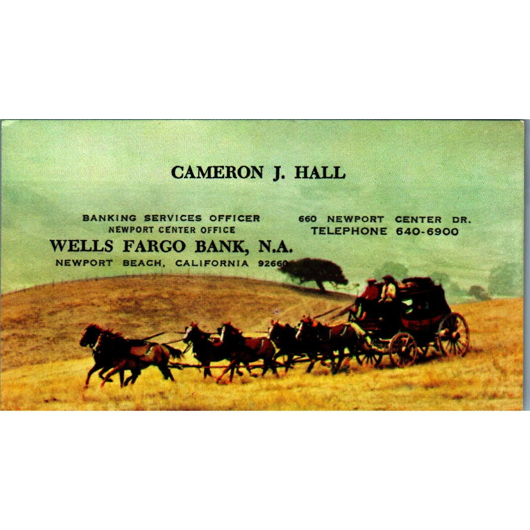 Cameron J Hall Wells Fargo Bank Newport Beach CA Vintage Business Card SE3-B9