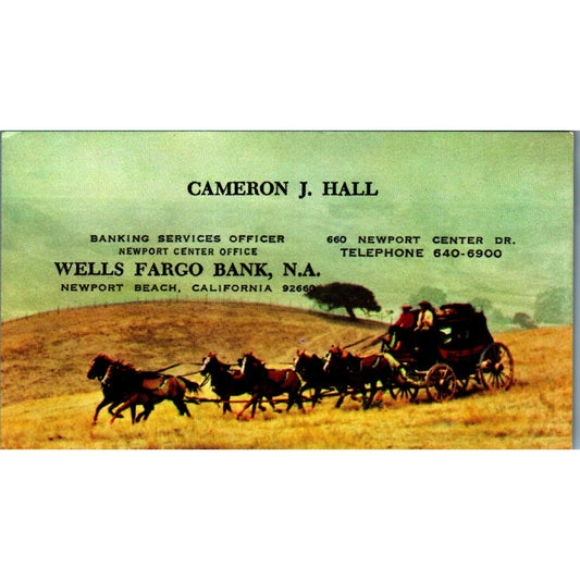 Cameron J Hall Wells Fargo Bank Newport Beach CA Vintage Business Card SE3-B9
