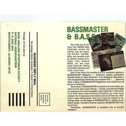 Bass Anglers Sportsman Society Montgomery AL Postal Mailing Card 1977 Ad AF6-5