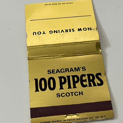 Seagram's 100 Pipers Scotch Vintage Matchbook Cover TB6-MB1-12