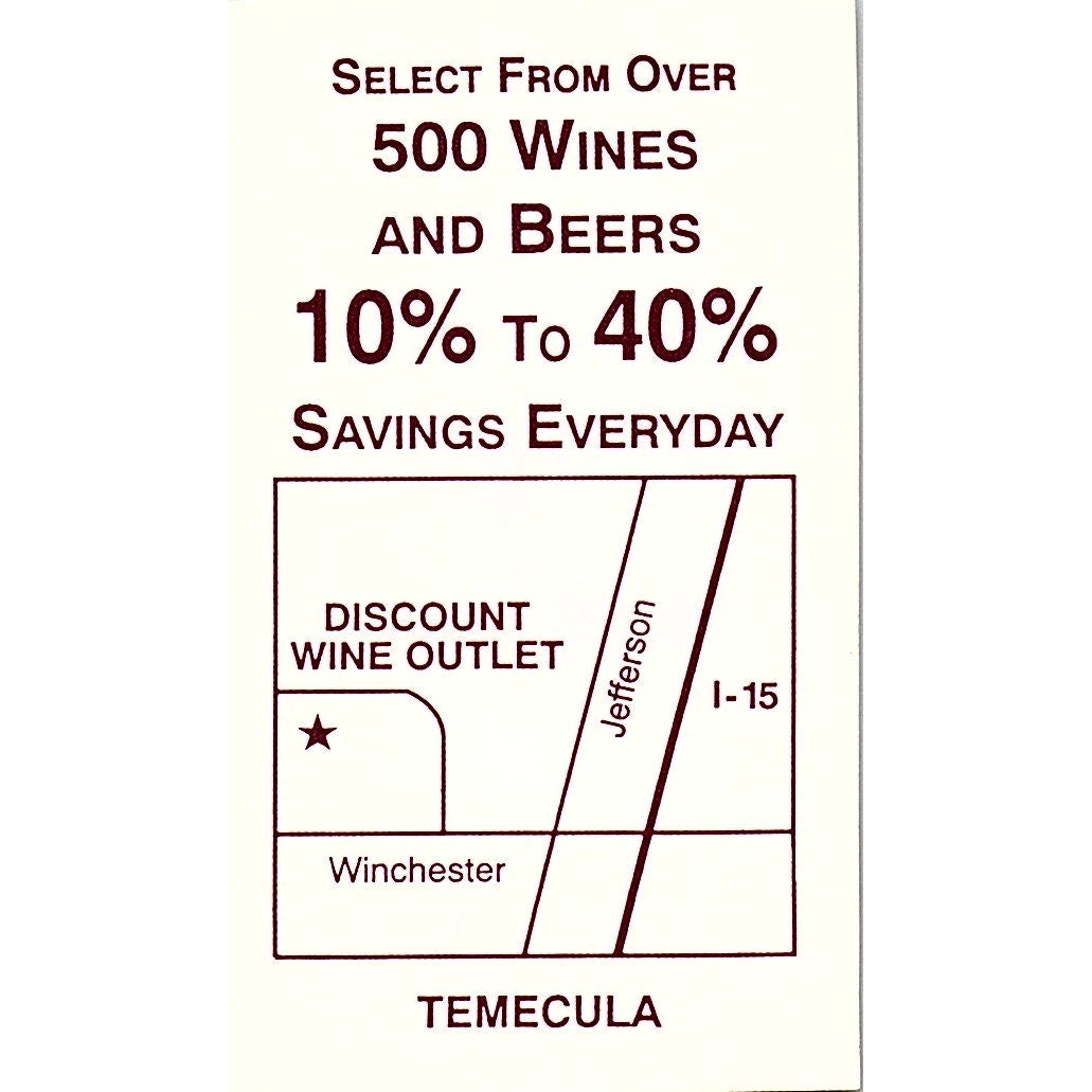 Discount Wine Outlet Diane & Jim Kleban Temecula CA Vintage Business Card SC9-B9