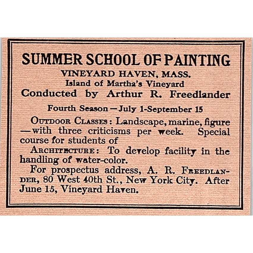 Summer School of Painting Vineyard Haven MA - 1908 Ad AF5-5