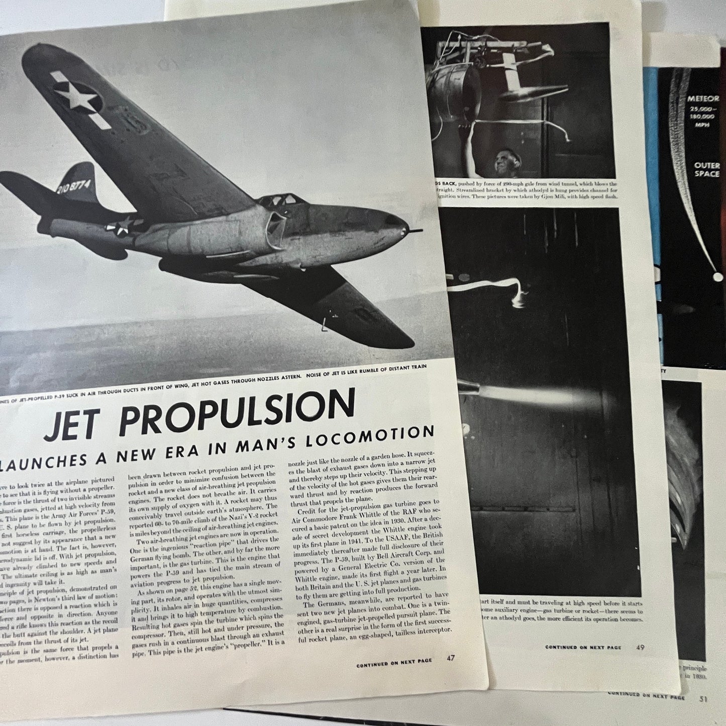 Jet Propulsion Air Force P-59 4 Pages 1940s WWII Era Article V29-5