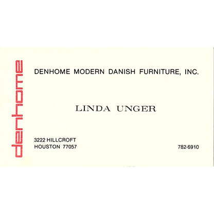 Denhome Modern Danish Furniture Linda Unger Houston TX Business Card SF3-B2