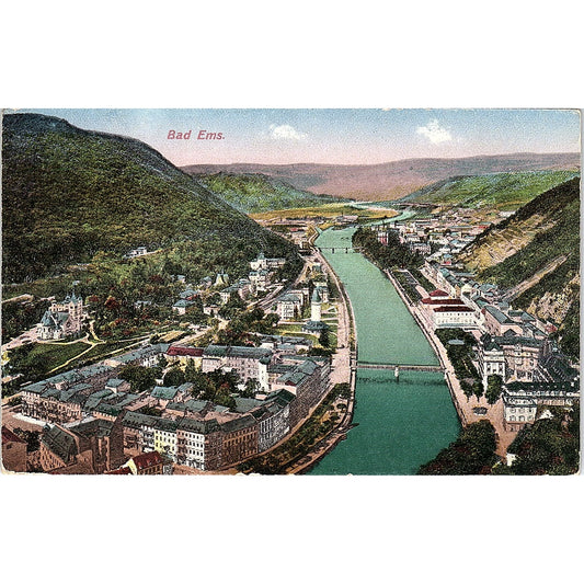 Bad Ems Aerial River View German Antique Postcard PE9