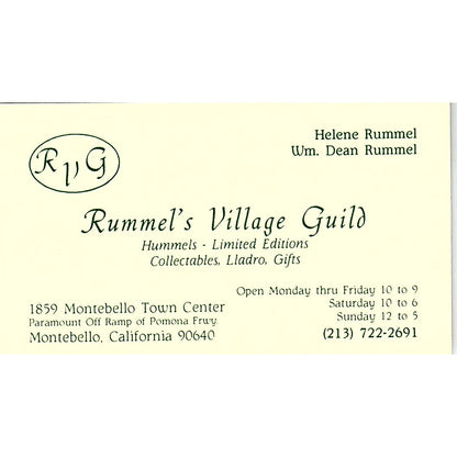 Helene & Wm Dean Rummel's Village Guild Montebello Vintage Business Card SC9-B5