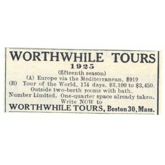 Worthwhile Tours European Travel Boston MA 1924 Magazine Ad AD8-O4