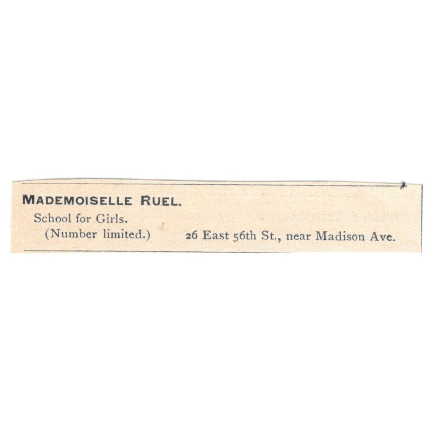 Mademoiselle Ruel Girls School Madison Ave NY 1892 Magazine Ad AK6-S6