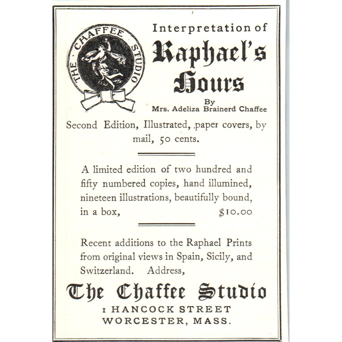 Adeliza Brainerd Chaffee Interpretation of Raphael's Hours 1906 Ad AB8-MA3