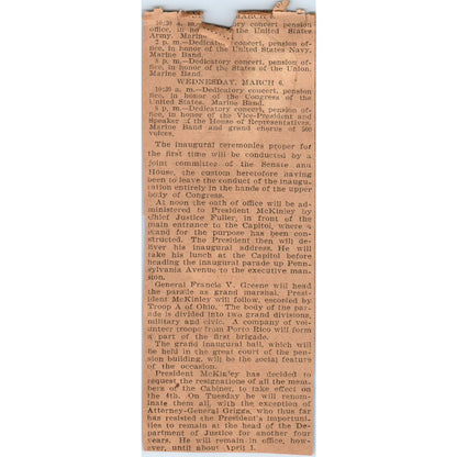 President McKinley and Roosevelt Inauguration Schedule 1901 Newspaper Ad AD8-H3