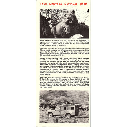 1971 Lake Manyara National Park Tanzania Safari Map & Travel Brochure TH2-TB2