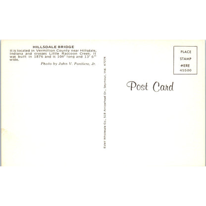 Hillsdale Bridge Vermillion Little Racoon Creek IN Covered Bridge Postcard PC7