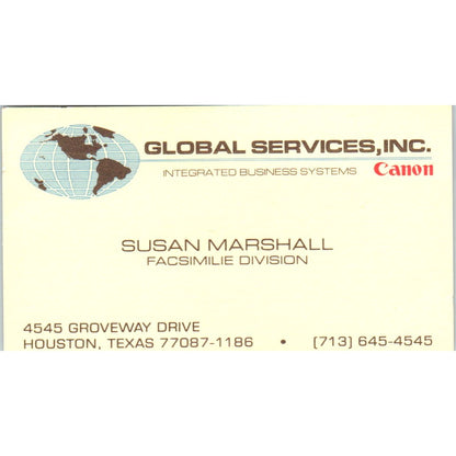 Susan Marshall Global Services Inc Canon Houston Vintage Business Card SE3-B2