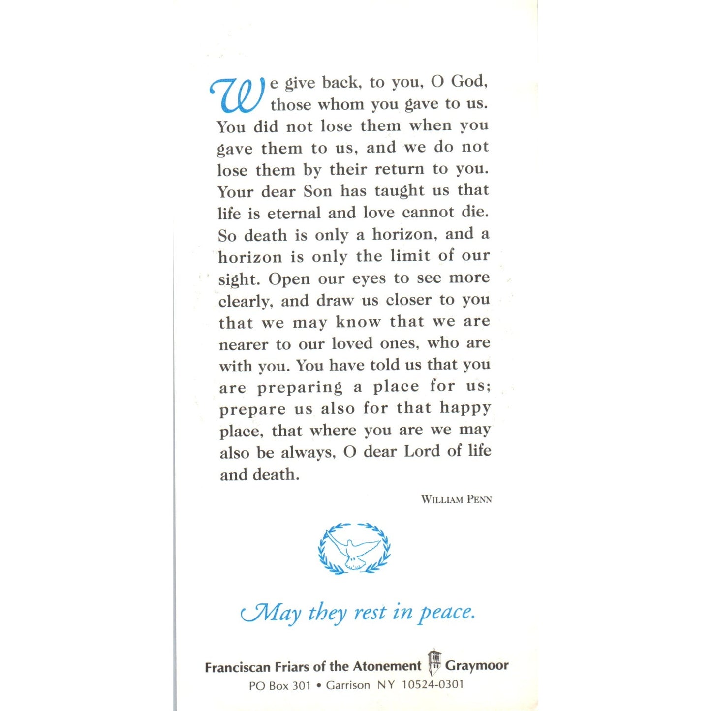 All Souls Friar Nicholas Franciscan Friars Vintage Catholic Prayer Card TH2-PC1