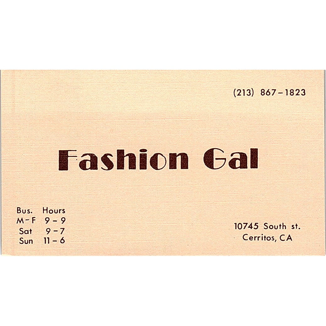 Fashion Gal Clothing Cerritos CA Vintage Business Card SE5-B5