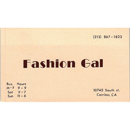 Fashion Gal Clothing Cerritos CA Vintage Business Card SE5-B5