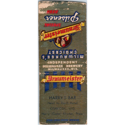 Harry's Bar Oshkosh WI Harry Gabe Rhyner Vintage Matchbook Cover SD2-Y14