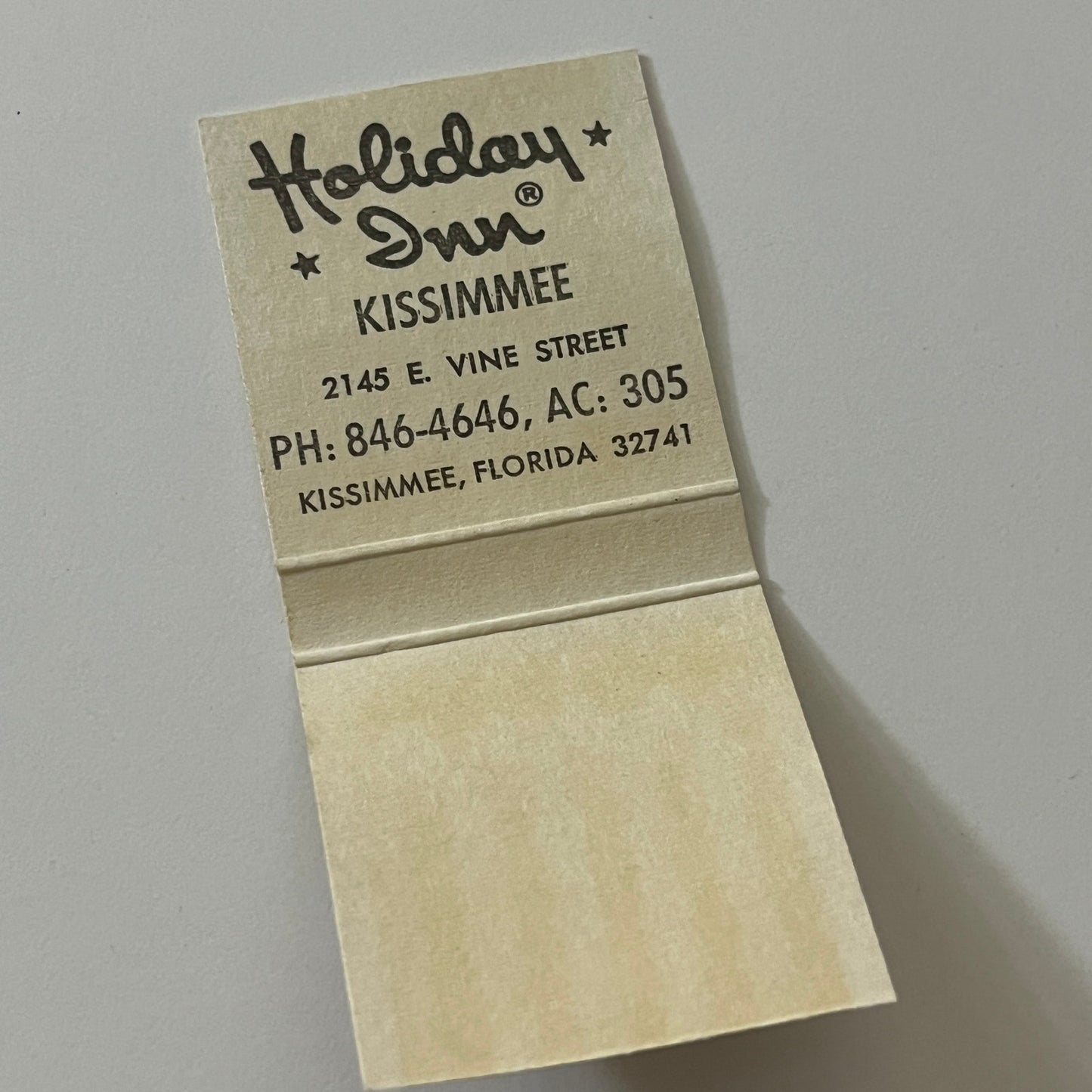 Holiday Inn Kissimmee FL Holidex Vintage Matchbook TB6-MB2-11