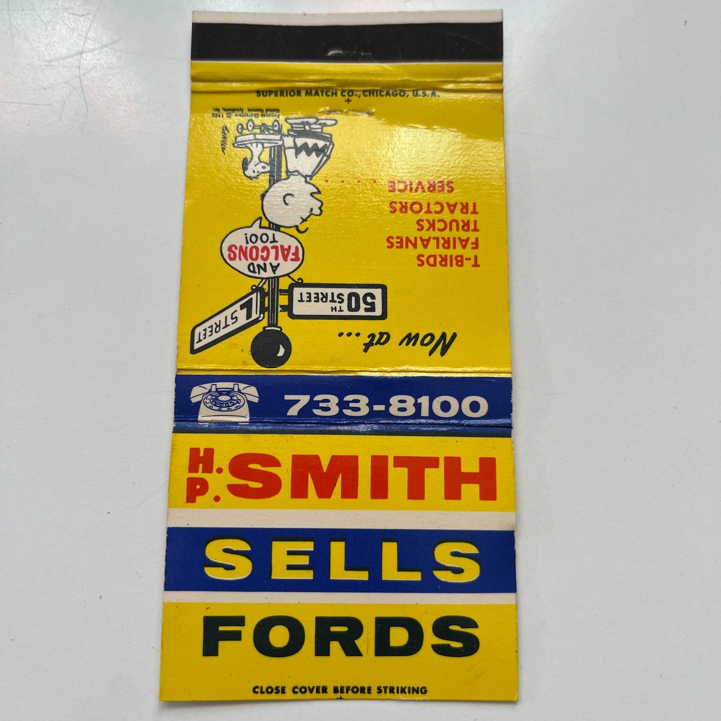 H.P Smith Ford Omaha Charlie Brown Peanuts Vintage Matchbook Cover TB7-UMB7