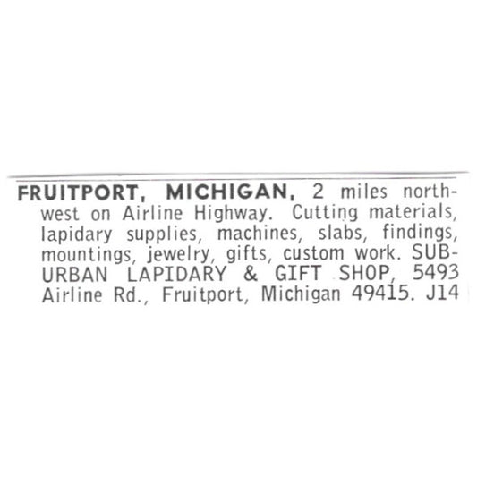 Suburban Lapidary and Gift Shop Fruitport Michigan 1972 Ad AF8-S24