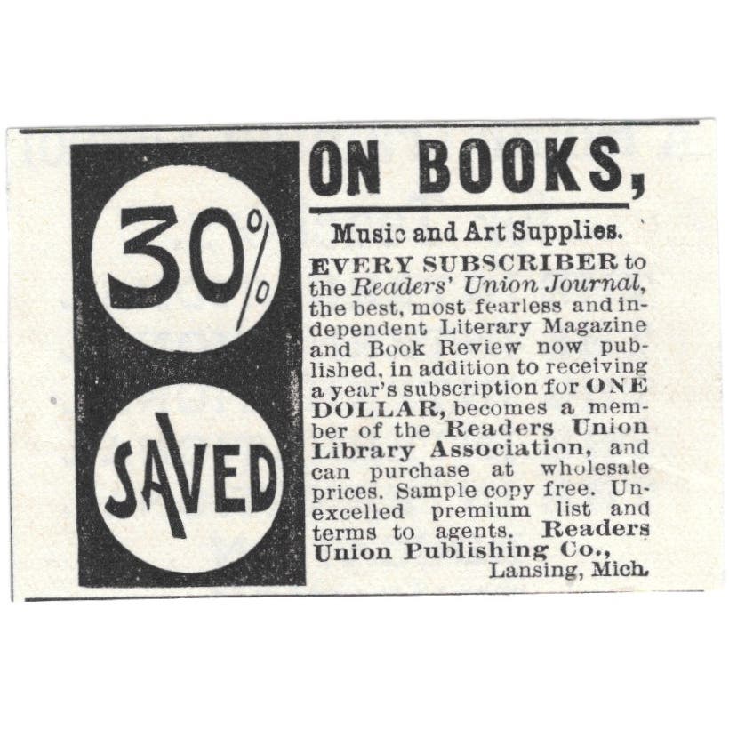 Readers Union Publishing Co. Lansing Michigan c1890 Victorian Ad AE9-CH1