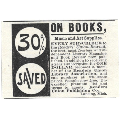 Readers Union Publishing Co. Lansing Michigan c1890 Victorian Ad AE9-CH1