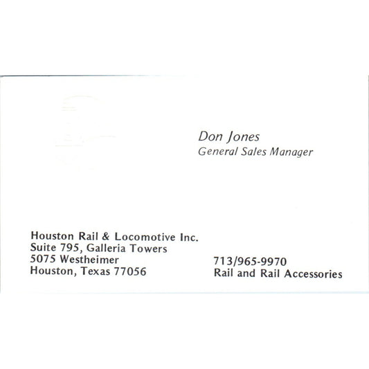 Don Jones Houston Rail & Locomotive Inc Vintage Business Card SD4-B4