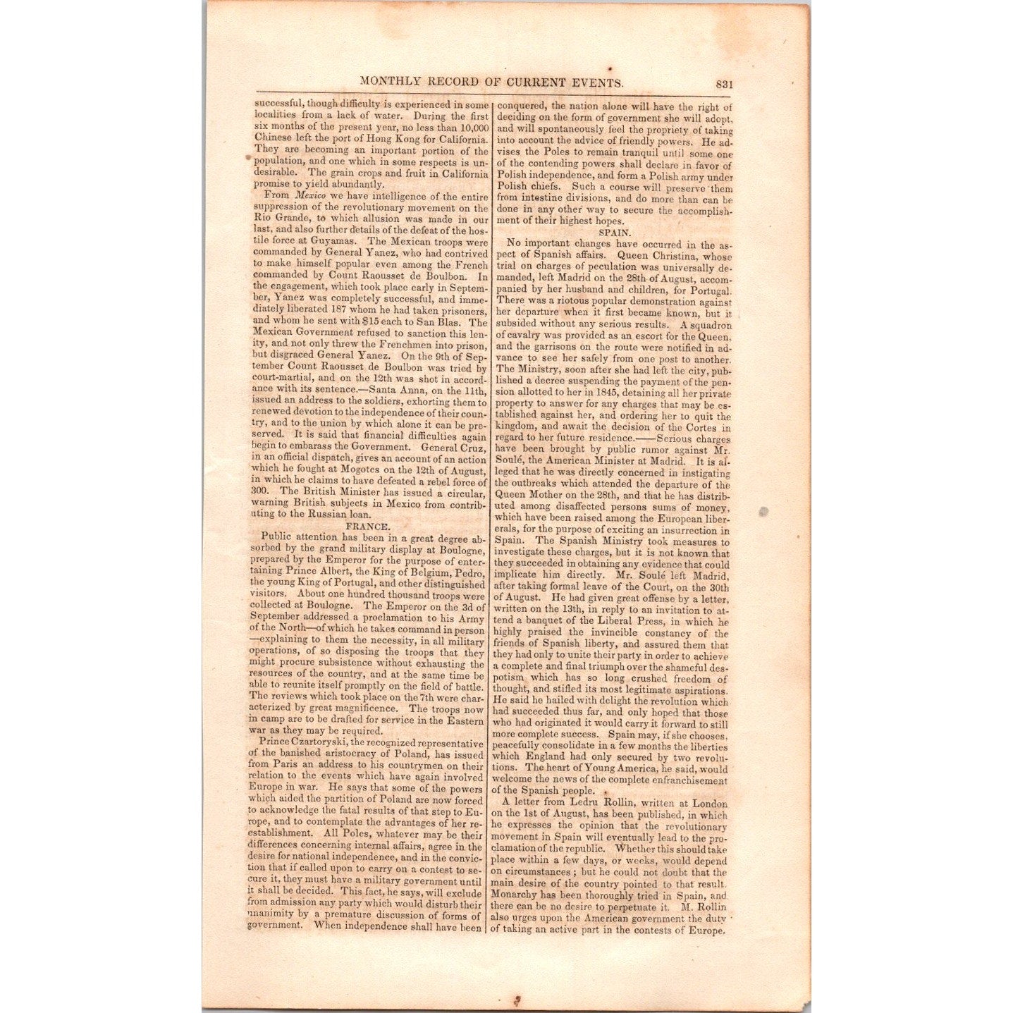 Steamer Arctic Struck by Vesta Cape Race Current Events 3 Pages 1854 Article I19