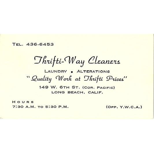 Thrifti-Way Cleaners Laundry Long Beach CA Vintage Business Card SF3-B5