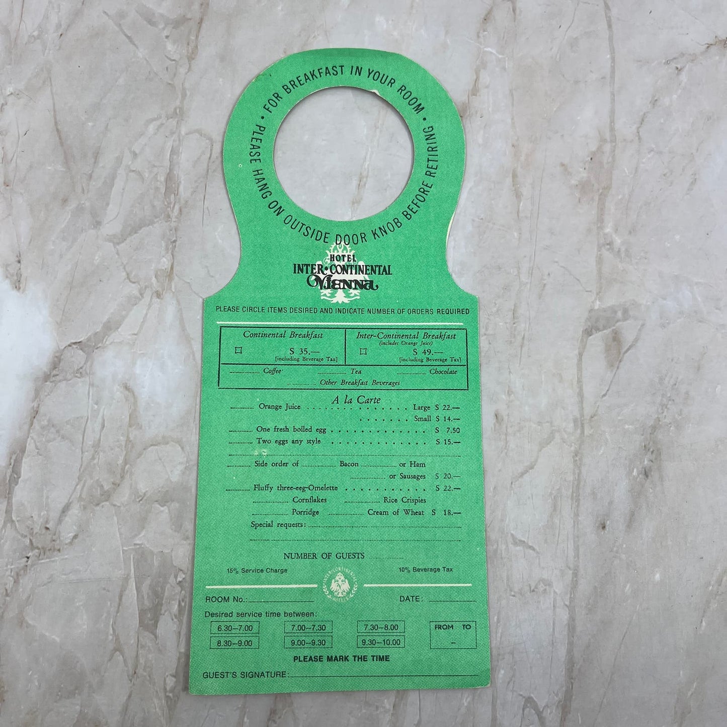 Vintage Hotel Intercontinental Vienna Door Hang Tag AE4