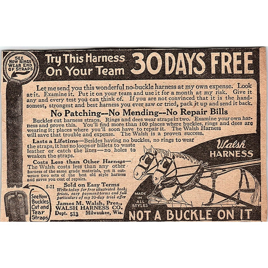 Walsh Harness - James M. Walsh Harness Co Milwaukee WI 1920 Ad AG2-6