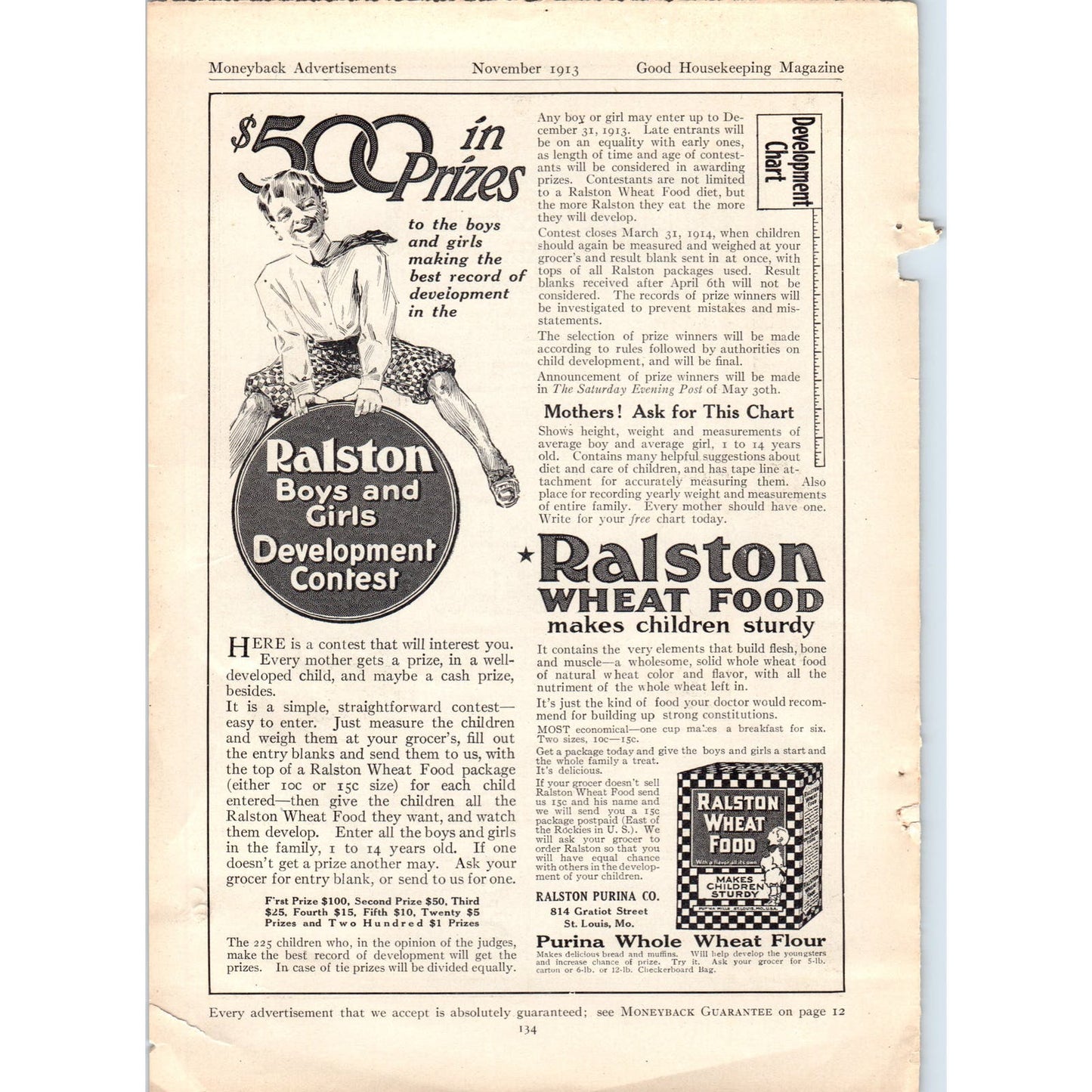 Ralston Wheat Food Makes Children Sturdy - 1913 Good Housekeeping Ad 6x9 D10