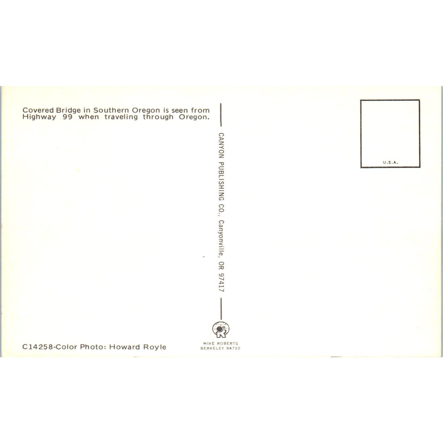 Covered Bridge in Southern Oregon Hwy 99 Vintage Covered Bridge Postcard PD6