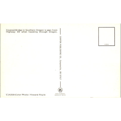 Covered Bridge in Southern Oregon Hwy 99 Vintage Covered Bridge Postcard PD6