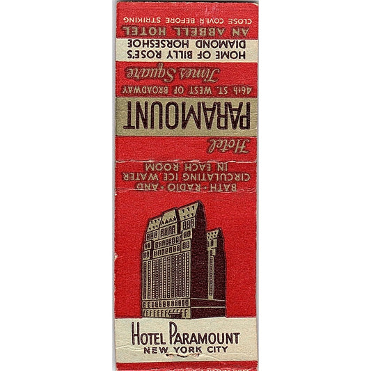 Hotel Paramount New York City Times Square Vintage Matchbook Cover SC7-Y1