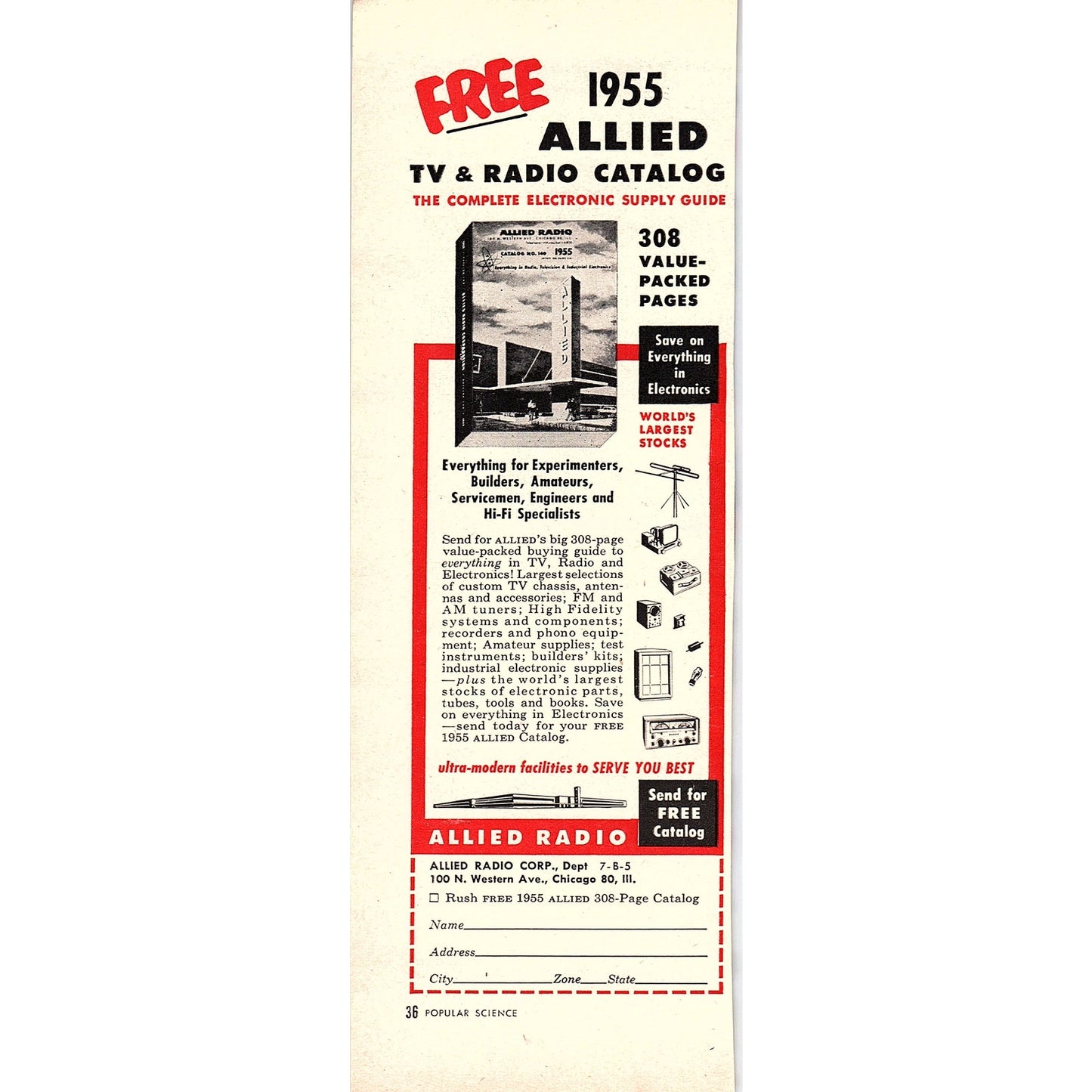 Allied Radio Corp Electronic Supplies Chicago IL 1955 Ad AG1-7